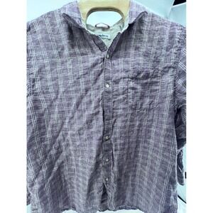 Tommy Bahama Mens XXXL Purple White Grid 100% Linen Long Sleeve Button Front